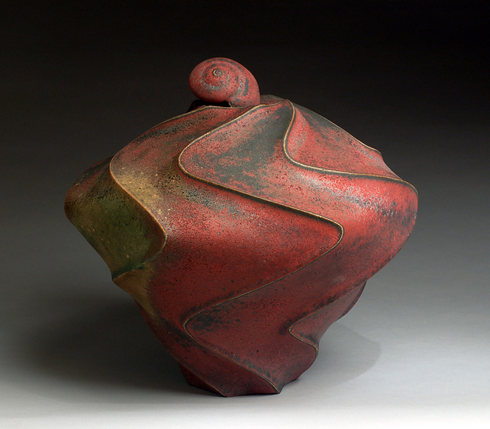 Red/Black Vessel with Small Shell by Jim Connell - Click Image to Close
